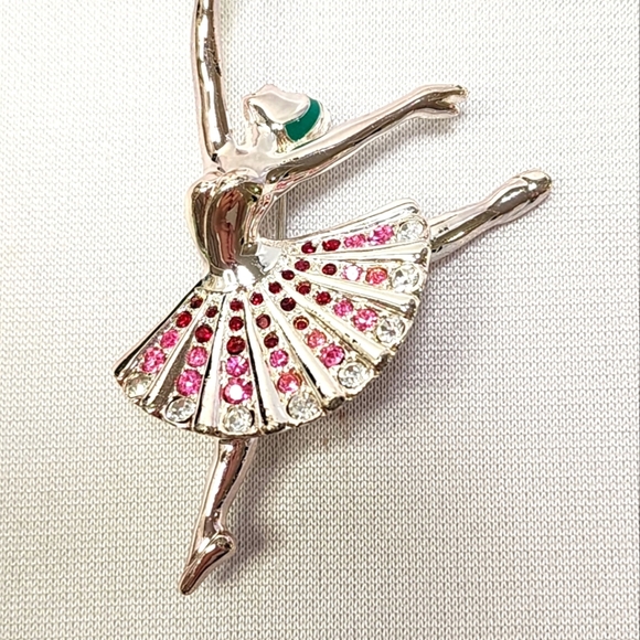 Monet Ballerina Silver with Pink and White Crystal Brooch - Picture 2 of 12